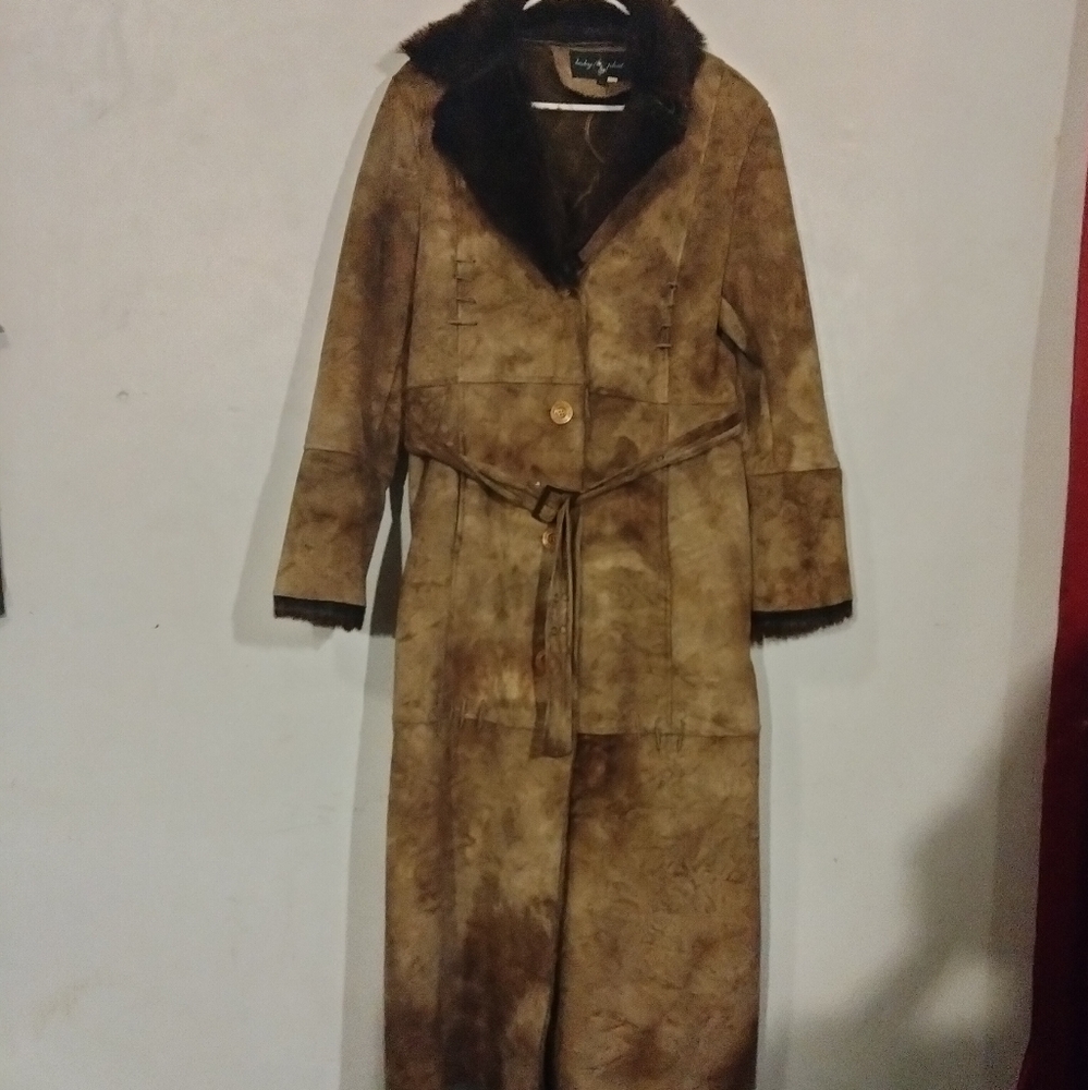 Long faux fur trenchcoat